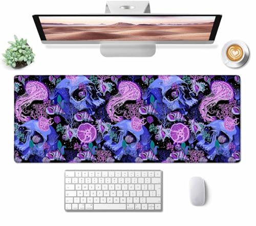 Mouse Pad Gaming, Large XXL Mouse Pads, Non-Slip Rubber Base Mousepad, Keyboard Mouse Mat Desk Pad with Stitched Edges, 31.5x11.8 inch Bright Psychedelic Skulls - color: Bright Psychedelic Skulls, size: 31.5L x 11.8W inches