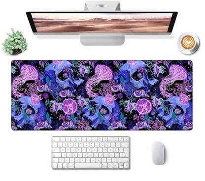 Mouse Pad Gaming, Large XXL Mouse Pads, Non-Slip Rubber Base Mousepad, Keyboard Mouse Mat Desk Pad with Stitched Edges, 31.5x11.8 inch Bright Psychedelic Skulls - color: Bright Psychedelic Skulls, size: 31.5L x 11.8W inches