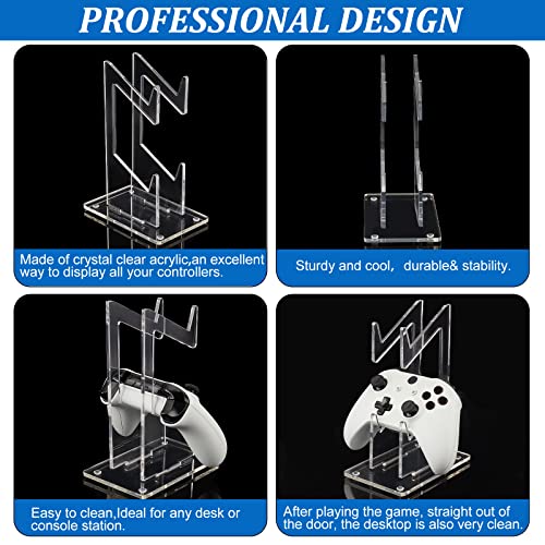 AHANDMAKER Universal Dual Controller Holder, Transparent Acrylic Game Controller Display Stand, Detachable Gamepad Desktop Stand for Display and Organization, Double-Layered