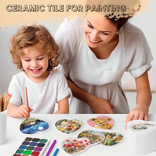 12 Pieces Sublimation Coasters, GOH DODD Glossy Ceramic Tiles Glazed Blanks with Cork for Valentine‘s Day DIY Alcohol Ink Heat Transfer Painting Housewarming Gifts Wedding Arts Crafts, Heart, 4 Inch - size: 4 Inch-12 Pieces-Heart
