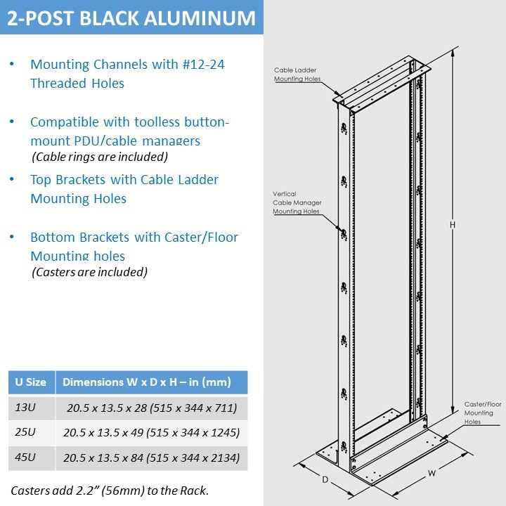 Aeons 45U 2 Post Open Frame Server Network Relay Rack for 19 Inch Networking Data & IT Devices A/V Equipment, Durable 2-Post Rack 45 U Aluminum Extrusion, Black - style: 45U-2Post-AL