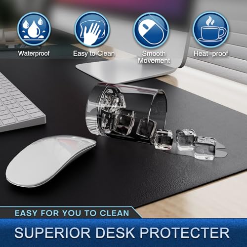 K KNODEL Leather Desk Pad Protector, Office Desk Mat, Large PVC Leather Desk Blotter, Non-Slip Mouse Pad (Black, 17" x 35.4") - color: Black, size: 35.4" x 35.4"