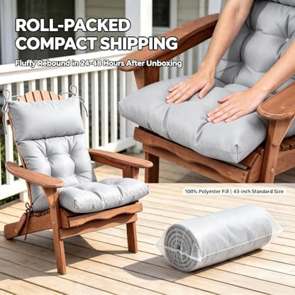 QILLOWAY Outdoor Rocking Chair Cushions Set of 2, 100% Polyester Waterproof Patio Rocking Chair Cushion, High Back Weatherproof Chair Pad for Adirondack & Outdoor Furniture, Grey - color: Grey