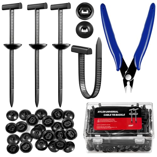 160PCS Nylon Universal Cable Tie Buckle, Upgraded Double-Side Teeth Self-Locking Car Zip Tiestie Buckle, with Pp Storage Box and Wire Cutters Plastic Rivet T Zip Ties, for Car Daily Repair