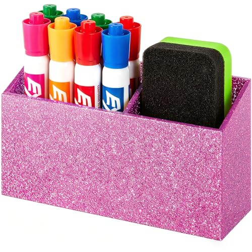 BEYGORM Magnetic Dry Erase Marker Holder for Whiteboard,Non-slip Acrylic Magnet Pen Holder for Fridge Refrigerator,Locker Organizer for Work,Locker Accessories,Pencil Cup for Desk(Bling Pink) - color: Bling Pink