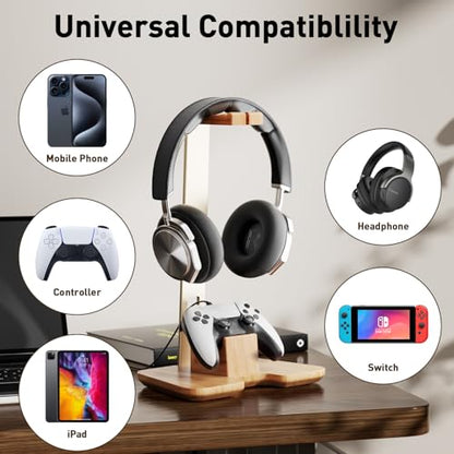 Controller and Headphone Stand for Desk Gaming Desk Accessories Controller and Headphone Holder Headset Holder Headset Stand - color: Gold Color