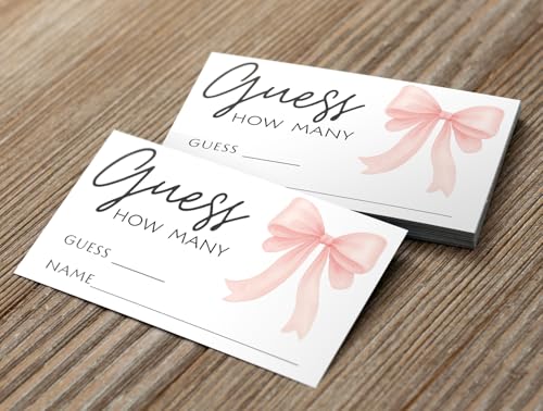 Printed Party Candy Jar Guessing Game, Pink Bow Design, Includes Matching Table Display Sign, Guess How Many, Set of 30 - color: Pink Bow
