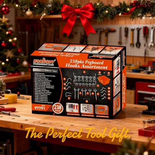 HORUSDY 238 PCS Pegboard Hooks Assortment Kit – 16 Types Heavy Duty Pegboard Accessories with Bins – Fits 1/8 & 1/4 Inch Pegboard Metal Hooks for Garage, Workshop, and Tool Storage Organization - style: 238PCS