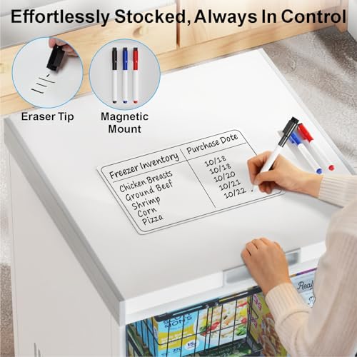 iSPECLE Freezer Organizer Bins - 3 Pack with Freezer Inventory List Board, Adjustable Width for 5 to 7 Cu.Ft Chest Freezers, Stackable Deep Freezer Bins, Assembly Required, Black - style: 3 Bins with Magnet Whiteboard