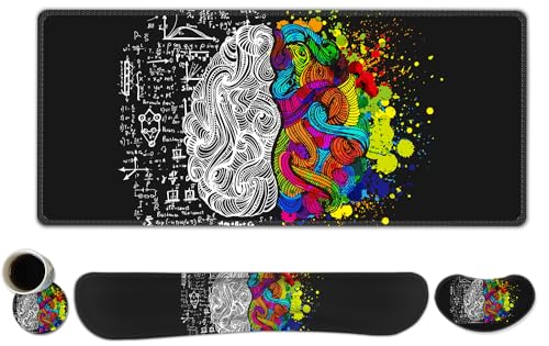 ToLuLu Extended Gaming Mouse Pad, Memory Foam Ergonomic Keyboard Mouse Wrist Rest Support Set, Large Desk Mat with Stitched Edges, Non-Slip Base Mousepad for Home Office Game, Left & Right Brain - color: Left & Right Brain