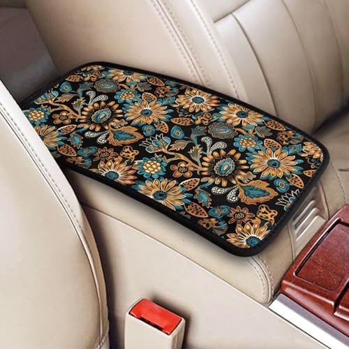 Center Console Cover Boho Flower Scratch Resistance Armrest Cover Protect Pad Car Accessories Hippie Sunflower Armrest Cushion Pad Seat Box Cover Protector - color: Cute Sunflower