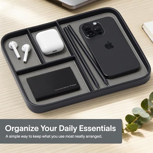 Nordik Leather Valet Tray - Pebble Black - 9.5 x 7.9 Inch Medium Vegan Leather Tray - Stylish Nightstand Organizer for Men - Modern Bedside Caddy - EDC Catchall for Key Watch Wallet Jewellery - color: Pebble Black, size: 9.5in x 7.9in
