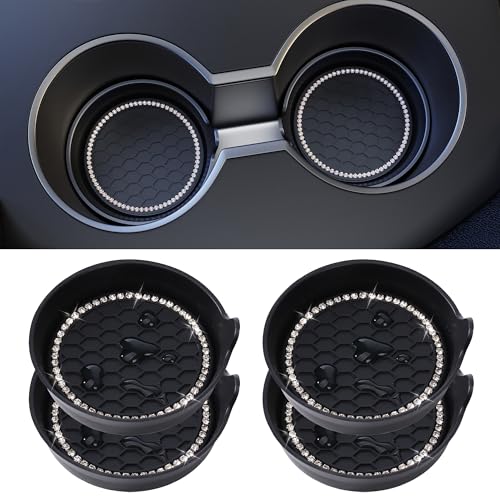 Amooca Car Cup Coaster Universal Non-Slip Cup Holders Bling Crystal Rhinestone Car Interior Accessories 4 Pack Black - color: Black, size: 4 Pack