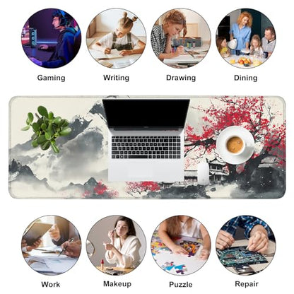 Mouse Pad, Large Anti-Slip with Stitched Edges Desk Mat Desktop Laptop Computer Desk Keyboard Mat,Table Protector Blotter Mat (Plum Blossom, 31.5" x 11.8") - color: Plum Blossom, size: 31.5" x 11.8"