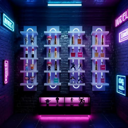 Exclusive U-Shaped 5-Tier Compact Narrow Wall Shelf Unit with RGB Lighting, Modern Vertical Shelf for Vanity, Ideal for Anime Figures, Perfumes, Cosmetics, Collectibles,White - color: 4ur-white