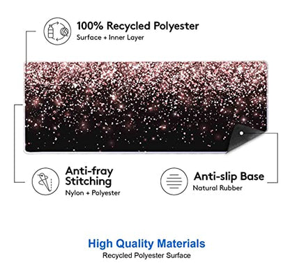 IMAYONDIA Gaming Mouse Pad, Large Non-Slip Rubber Base Mousepad with Stitched Edges, Keyboard Mouse Mat Desk Pad for Work, Game, Office, 31.5x11.8 Inch - Rose Gold Black Glitter Luxury - color: Rose Gold Glitter Black