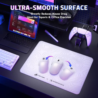 ATTACK SHARK CM05SE Glass Gaming Mouse Pad for FPS & Esports, Nano-Etched Tempered Glass Surface,Ultra-Smooth Low Friction Hard Mousepad,Waterproof Large Desk Mouse Mat for PC Setup,White Contour - color: White Contour