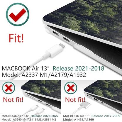 DONGKE Compatible with MacBook Air 13 inch Case 2021 2020 2019 2018 Release A2337 M1 A2179 A1932 with Retina Display & Touch ID, Plastic Hard Shell & Keyboard Cover - Forest - color: Forest