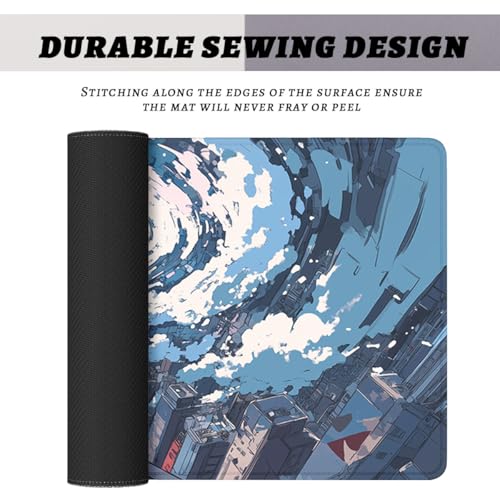 Japanese Anime Gaming Mouse Pad Cartoon Girl Cityscape Vortex Extended Mousepad Waterproof Stitched Edges Rubber Base Non-Slip Deskpad Computer Keyboard Mat 31.5x11.8 in - color: Japanese Anime, size: 31.5L x 11.8W inches