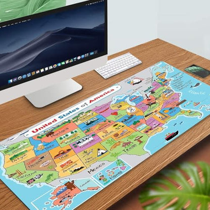 31.5x11.8 Inch Non-Slip Long Extended Large Gaming Mouse Pad with Stitched Edges XL Laptops Keyboard Mouse Mat(American Map) - color: American Map