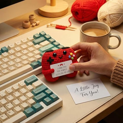 Handcrafted Crochet Game Controller, Gift for Teacher Boss Coworker, Emotional Support Decor with Inspirational Card, Positive Present for Various Occasions - style: THANK YOU