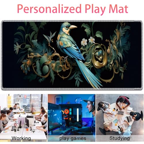 Large Gaming Mouse Pad + Mouse Wrist Rest Pad + Coaster Combination, 31.5 "x 11.8" Durable Non-Slip Extension Table Mat, Suitable for Office and Home, Bird Leaf - color: Bird Leaf