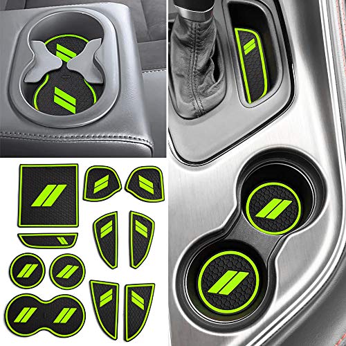 Auovo 11pcs Anti-dust Mats for Challenger Accessories 2015-2023 Custom Interior Cup Holder Inserts Door Pocket Center Console Liners for Challenger 2021 (Green) - color: Green