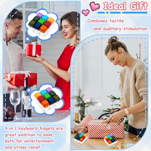 Keyboard Fidget Toy, Keyboard Keychain Fidget Toys, 9-in-1 Clicker Fidget Toy, Stress Relief Desk Decompression Button, Anxiety Relief Valentine's Day Gifts (9 Color-Bright) - color: 9 Color-bright