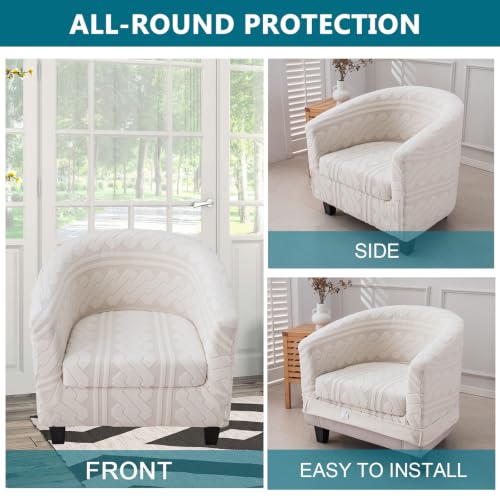 KRFOONN Club Chair Slipcover 2 Piece Stretch Jacquard Round Barrel Chair Covers Removable Tub Chair Slipcover with Elastic Bottom Chair Coverings Furniture Protector Cover for Living Room, T3 - color: Color T3