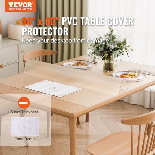 VEVOR Plastic Table Cover, 36 x 60 Inch 1.5 mm Thick Frosted Table Protector, Rectangle PVC Desk Mat, Waterproof & Easy Cleaning Desk Pad Tablecloth, for Office Dresser Dining Room Night Stand - size: 60" x 36" (Rectangular)