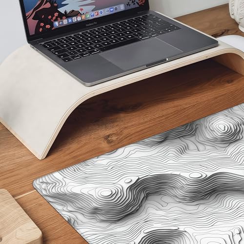 Topographic Mouse Pad, Black and White Desk Mat, XXL Extended Mouse Pad, 3D Contour Map Design, Waterproof Desk Pad with Non-Slip Rubber Base for Office and Gaming, 35.4 x 15.7 Inch - color: 3D Topographic Map