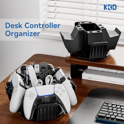 KDD Controller Organizer for Desktop - 360°Rotatable Controller Holder with Storage Box - Universal Stand for 4 Controllers, Desk Organizer for Switch Remote Control Pen Gamer Accessories