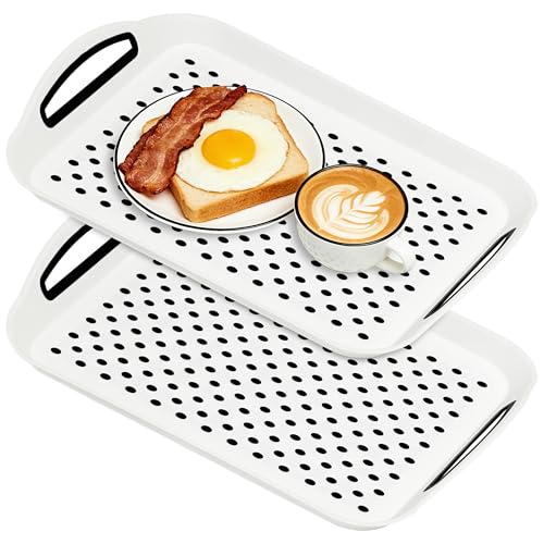 Non Slip Lap Trays with Handles, Set of 2 Food Trays for Eating on Couch, Dishwasher Safe Rectangular Serving Trays for Dinner, Breakfast & Snacks (White) - color: White