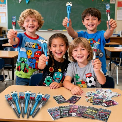 74pcs Video Game Party Favors for Kids Cool Fun Boxing Pens Mini Notebooks Stickers, Gamer Birthday Party Favors Funny Novelty Gifts Gaming Classroom Prizes Goodie Bag Stuffers for Teens Boys Girls