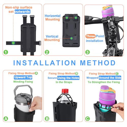 12-40oz Silicone Bike Water Bottle Holder with Removable Non-Slip Straps, Multi-Holes Installing Bike Cup Holder Water Bottle Holder for Mountain Bike, eBike, Scooter - Black - color: Silicone, Black