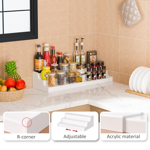 Sezanrpt Expandable Spice Rack Cabinet Organizer 3 Tier, White Kitchen Counter Display Shelf, Seasoning Organizer for Cabinet, Moisture Resistant - size: 3 Tier