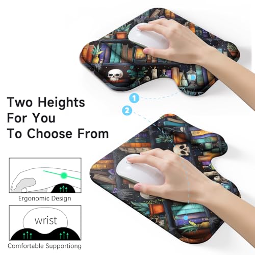 Ergonomic Mouse Pad with Gel Wrist Rest (1"& 1.2" Dual Height) - Mouse Pads Compact Mousepad Desk Mat Office, Gaming & Carpal Tunnel Relief | Non-Slip Rubber Base | Gothic Bookshelf - color: Gothic Bookshelf