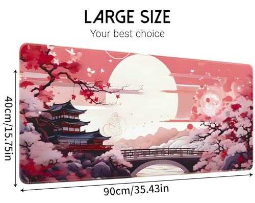 FreeNook Japanese Large Gaming Mouse Pad 35.4 x 15.7 in Computer Mouse Pad Anime Gaming Mousepad, Expanded Architecture Cute Desk Pad with Nop-Slip Suitable for Home Office - color: Cherry Tree, size: 35.4L x 15.7W inches