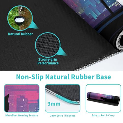 Cat Gaming Mouse Pad Abstract Kawaii Mouse Pad 31.5x11.8 Inch Cute Japanese Anime Desk Mat Non-Slip Rubber Base Large Mousepad Stitched Edges Keyboard Mouse Mat Desk Pad for Office and Home - color: Cat