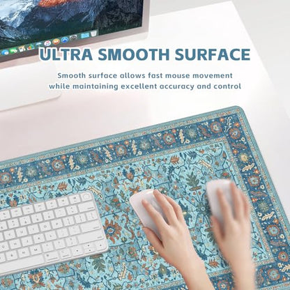 Baziabbo Blue Cute Desk Mat,XXL Extended Large Mouse Pad,Gaming Mousepad with Stitched Edge,Non-Slip Rubber Base Keyboard Desk Pad for Home Office Study Game (Blue-A) - color: Blue-A