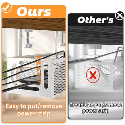 Under Desk Cable Management Tray, 15.7'' No Drill Steel Desk Cable Organizers, Wire Management Tray Cable Management Rack (2 Packs-White) - color: 2 Packs-15.7"-White