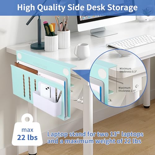 LUKETURE Desk Side Storage Laptop Holder No Drill Clamp On Organizer | Steel Side Desk Organizer, Clamp on Laptop Mount with Pen Holder, Hanging Storage for Home Office, Fits 0.3" to 2.8" - color: Blue, size: M(1 Tier)