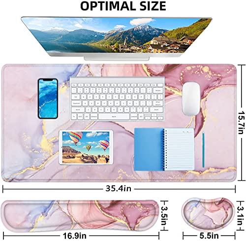 LATEEFAH Desk Mat, Mouse Pad with Wrist Rest, 4-in-1 Large Mouse Pads for Desk, Ergonomic Mouse Pad and Keyboard Wrist Rest Gaming Keyboard Mat for Office, Home - color: 4Pcs-Pink Marble