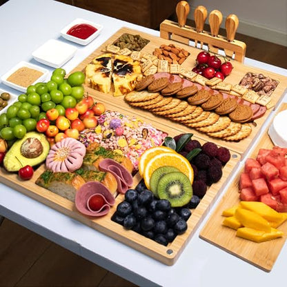 Charcuterie Board Set - Bamboo Cheese Board & Serving Tray with Stainless Steel Knives and Bowls, Housewarming Gifts New Home, Gift for Wedding Couple, Bridal Shower (NLB, 01) - size: 01