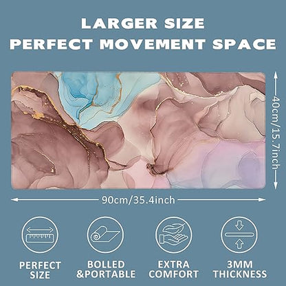 Abstract Fluid Art Extended Gaming Mouse Pad Transparent Waves and Golden Swirls Large Mouse Pad with Stitched Edges Anti-Slip Rubber Base Mouse Mat Desk Pad for Gaming and Office 35.4" x 15.7" - color: Transparent Waves and Golden Swirls