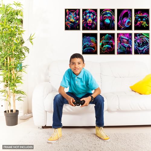 Elegend Gaming Wall Art - 9pcs Water Color Posters, Game Room Decor