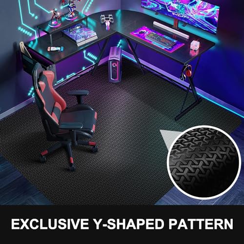 Office Chair Mat for Hard Floor, 50"x60" Large Computer Chair Mat, Unique Y-Shaped Pattern Floor Protector Rug for Rolling Chairs, Anti-Slip PVC Desk Floor Mat for Work, Home, Gaming - color: Black（mat), size: 50"x60" for hard floors