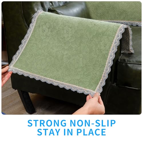 MINJIATEX Couch arm Covers,Non-Slip lace Sofa arm Covers Set of 2 Washable Sofa armrests Cover for Living Room Recliner Chair arm Cover Protectors for Leather armrest (FH-Sage Green) - color: Fh-sage Green