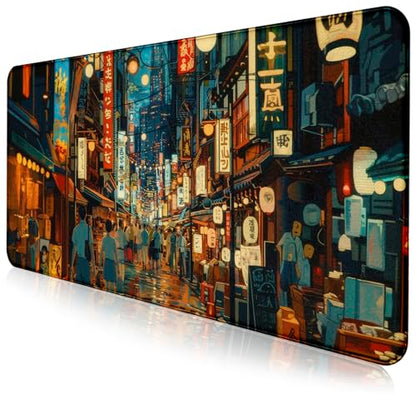 Cute Japanese Street Keyboard Desk Mat, Tokyo Night View Computer Mouse Mat | Large Extended Mouse Pad; Full Desk Coverage; Waterproof Coating; Stable Anti-Slide Base For Gaming, Office, Study Daily Use - color: Tokyo Street