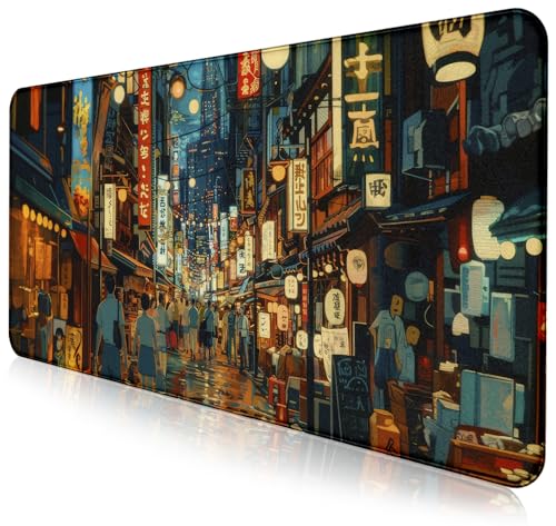 Cute Japanese Street Keyboard Desk Mat, Tokyo Night View Computer Mouse Mat | Large Extended Mouse Pad; Full Desk Coverage; Waterproof Coating; Stable Anti-Slide Base For Gaming, Office, Study Daily Use - color: Tokyo Street